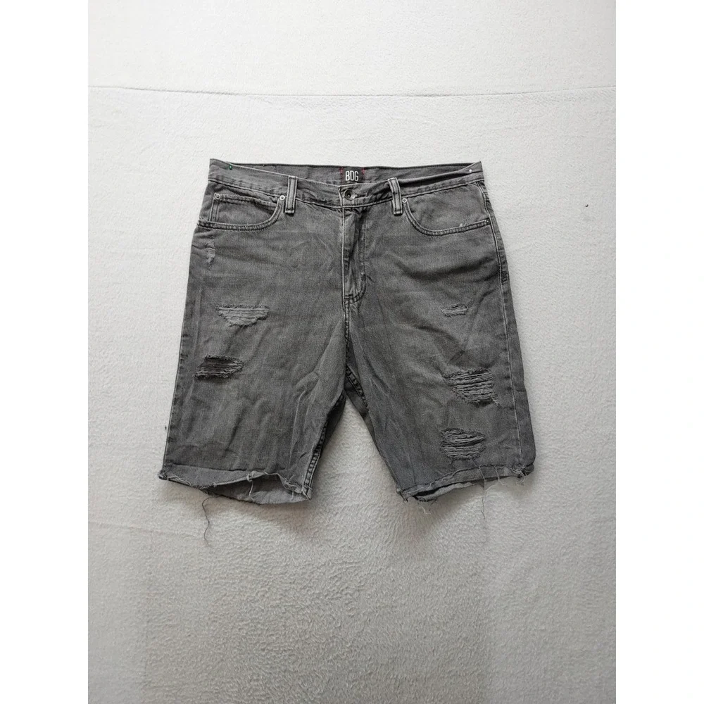 Urban Outfitters Men Jean Short 33 Gray Denim Distressed Bermuda Slim Fit Cozy